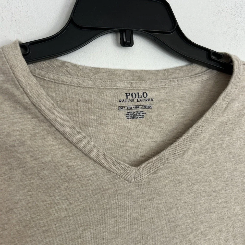 Polo Ralph Lauren Men's 2XLT V-Neck Short‎ Sleeve Heather Beige Embroidered Pony